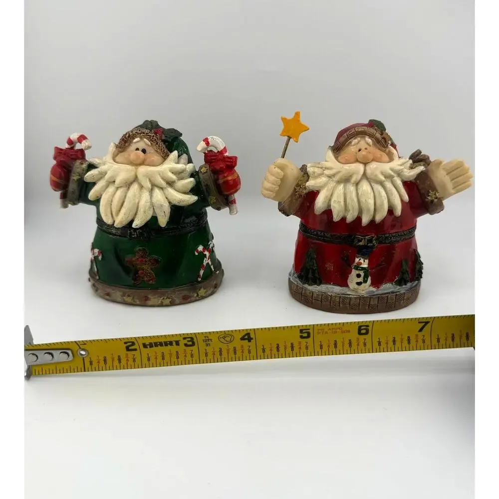 Lot of 2‎ Santa Christmas Holiday Figurines Candy Cane Star Snowman Tree Beard